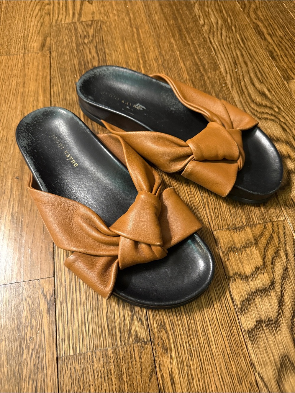 Jenni Kayne Brown and Black Leather Knot Mule Slide On Sandals Size 41